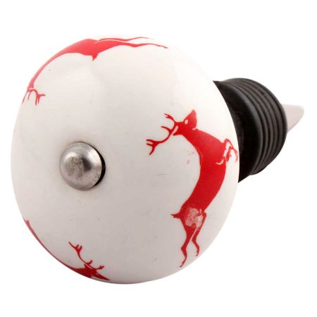Red Runing  Rein Deer Pattern Ceramic Wine Stopper
